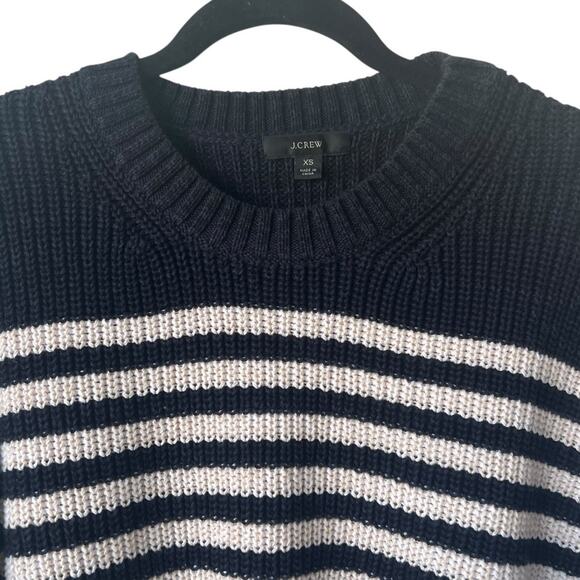J. Crew Oversized Crewneck Striped Cotton Sweater Navy Black Ivory Size XS - Picture 4 of 10